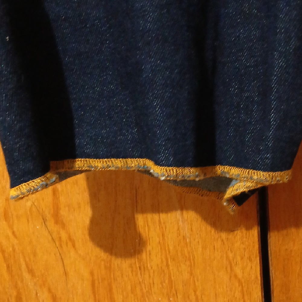 Calvin Klein Navy Denim Shorts with Yellow Stitching - Picture 5 of 11